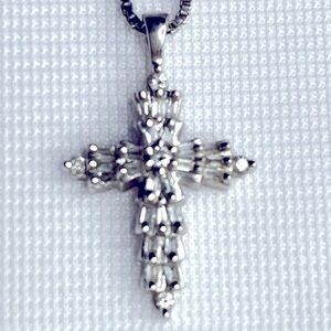 .925 Sterling Silver Diamond Cross 16” Chain